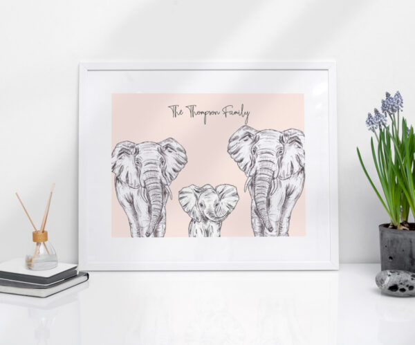 Elephant family - pale pink