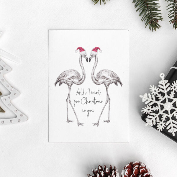Pair of Flamingos Christmas card